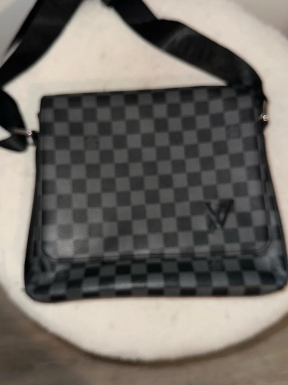 Louis Vuitton Black Damier Graphite Messenger Bag with Embossed Strap